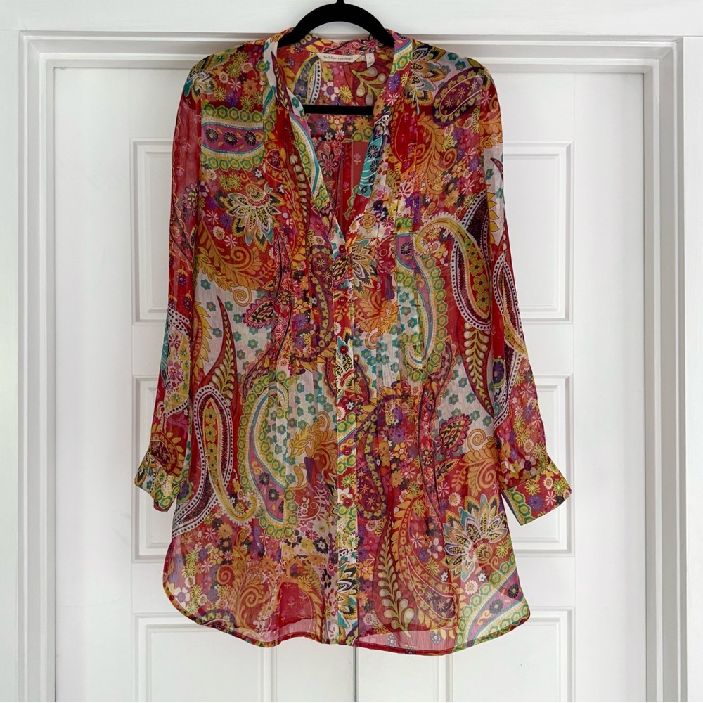 Soft Surroundings Paisley Park Sheer Chiffon Tunic, Small